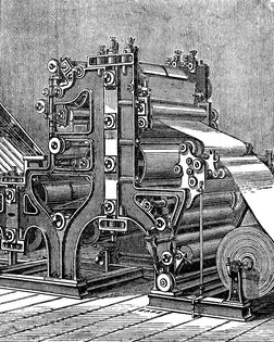 Old engraved illustration - Printing Press, Popular Encyclopedia Published 1894