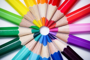 Color wheel or color theory concept with colored pencils.