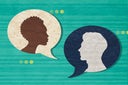 Online speech bubbles with people inside