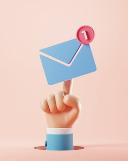 Hand of businessman pressing an new email notification icon with one e-mail message. minimal design.