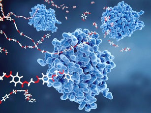 PETase molecules breaking down PET-plastic.