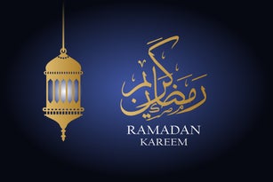Ramadan kareem greeting design with islamic lantern and arabic calligraphy for muslim community vector illustration.