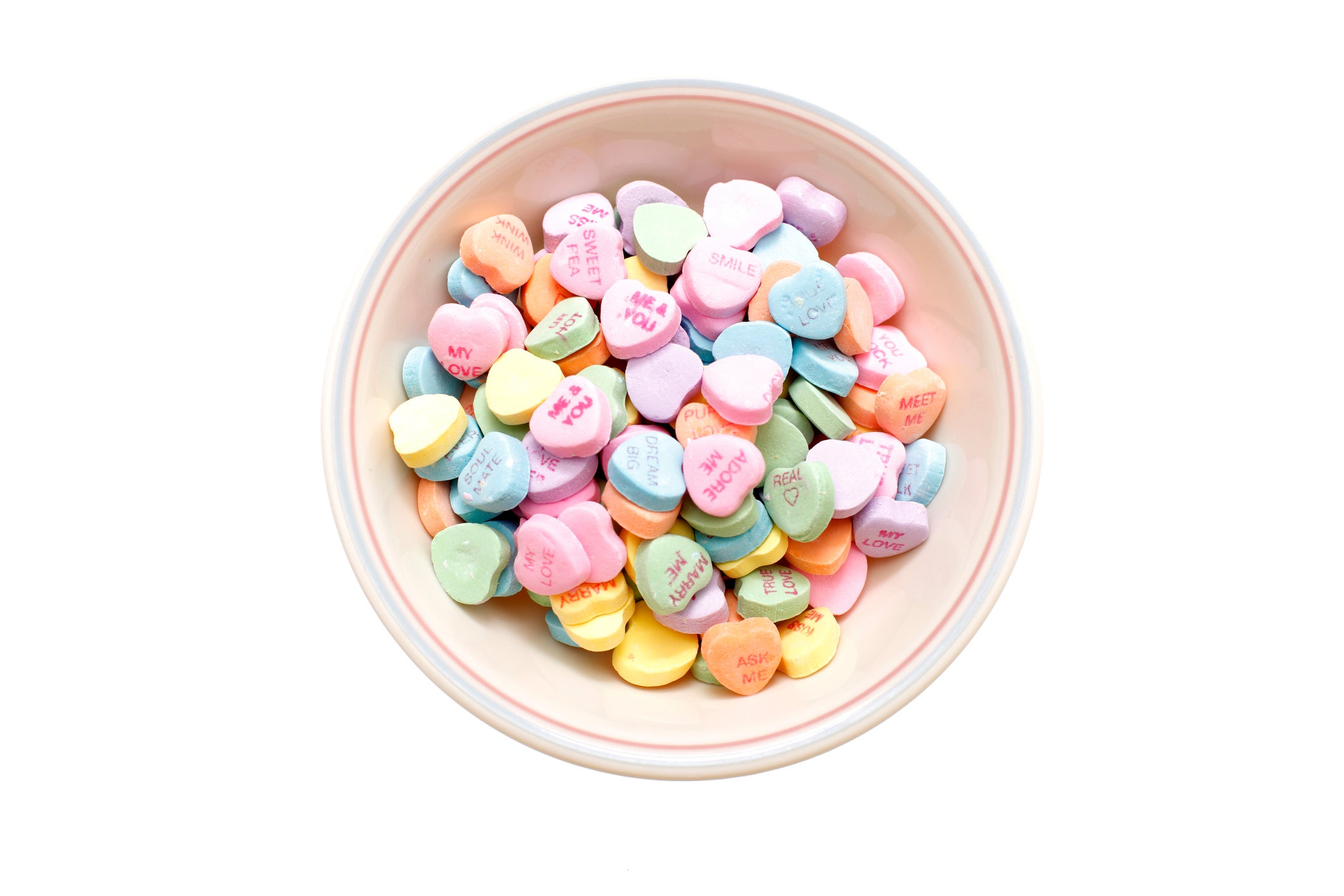 Bowl of valentine candy.