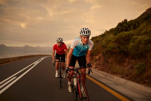 Female cyclist taking lead in sprint