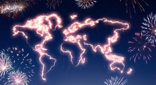Night sky with fireworks shaped as the world.(series)