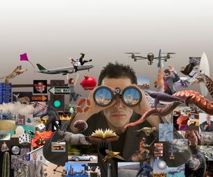 Man with binoculars searching for ideas