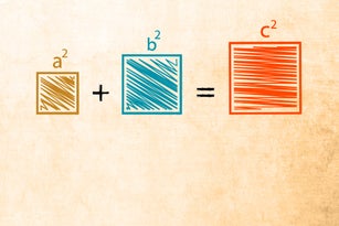 Horizontal rough textured fawn beige light brown coloured faded scratched wall sheet vector background with a figure representing Pythagoras theorem, by an equation of three squares - a square plus b square equals c square