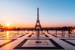 Eiffel Tower and Trocadero Square at sunrise, Paris, France