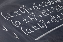 mathematical equations on blackboard