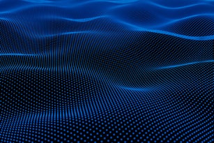 Abstract blue of points. Falling cyber particles. Big data stream. 3d render. Abstract Waving Particle Technology Background.