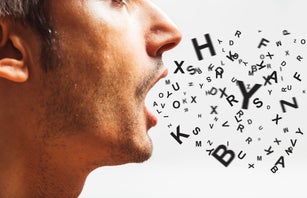 close up of a young man speaks - words power - watch your words concept