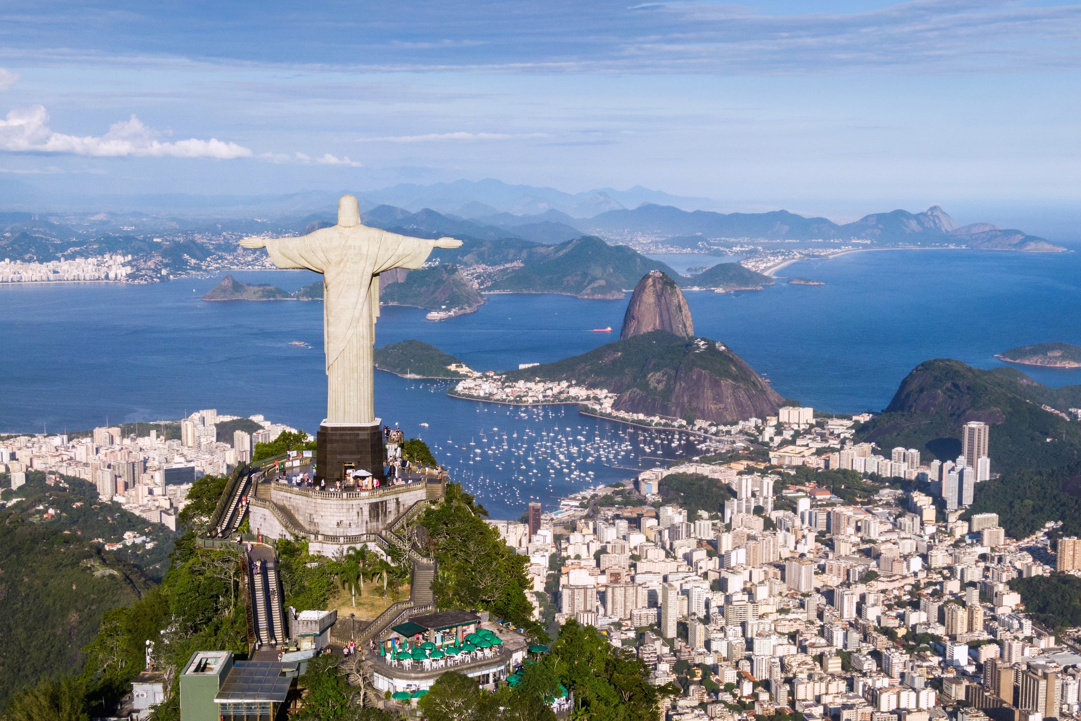 Rio de Janeiro, Brazil, Aerial View of Christ the Redeemer and Sugarloaf Mountain