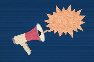 A megaphone blasting out a spiky speech bubble