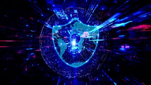 Cybersecurity Concept with Virtual Padlock on Abstract Background
