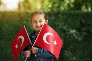 Little Girl With Turkish Flags