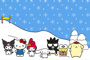 Kuromi, Hello Kitty, My Melody,Cinnamoroll, Bad Badtz-Maru, Kerokerokeroppi, and Pompompurin