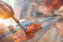 Female Artist Works on Abstract Oil Painting,