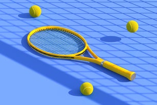 Tennis racket on court