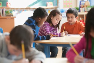 Students studying in classroom
