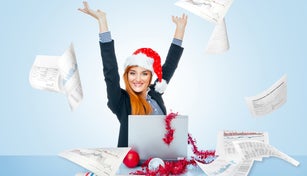 Happy christmas business woman celebrate successful year