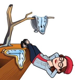 Teacher in Dali surreal time landscape