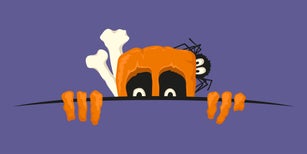Peeping skull. Skull peeking out. Colored silhouette. Horizontal front view. Vector simple flat graphic hand drawn illustration. Isolated object on blue background. Isolate.