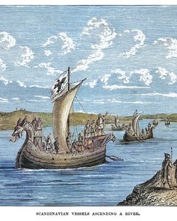 Old engraved illustration of Scandinavian sailing vessel, Sailing ship
