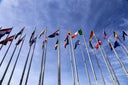 Flags of European states outside the Parliament in Strasbourg.