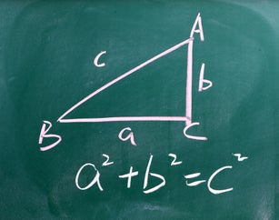 Right triangle with pythagorean formula on a blackboard
