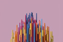 3D abstract composition of multi colored cylinders