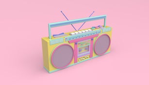 3d render illustration of music boombox. Retro 80's style. Cute and pastel colors. portable music player featuring one cassette tape recorder players and AM/FM radio,  with a carrying .