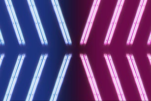 Creative colorful fluorescent display with arrow shape.