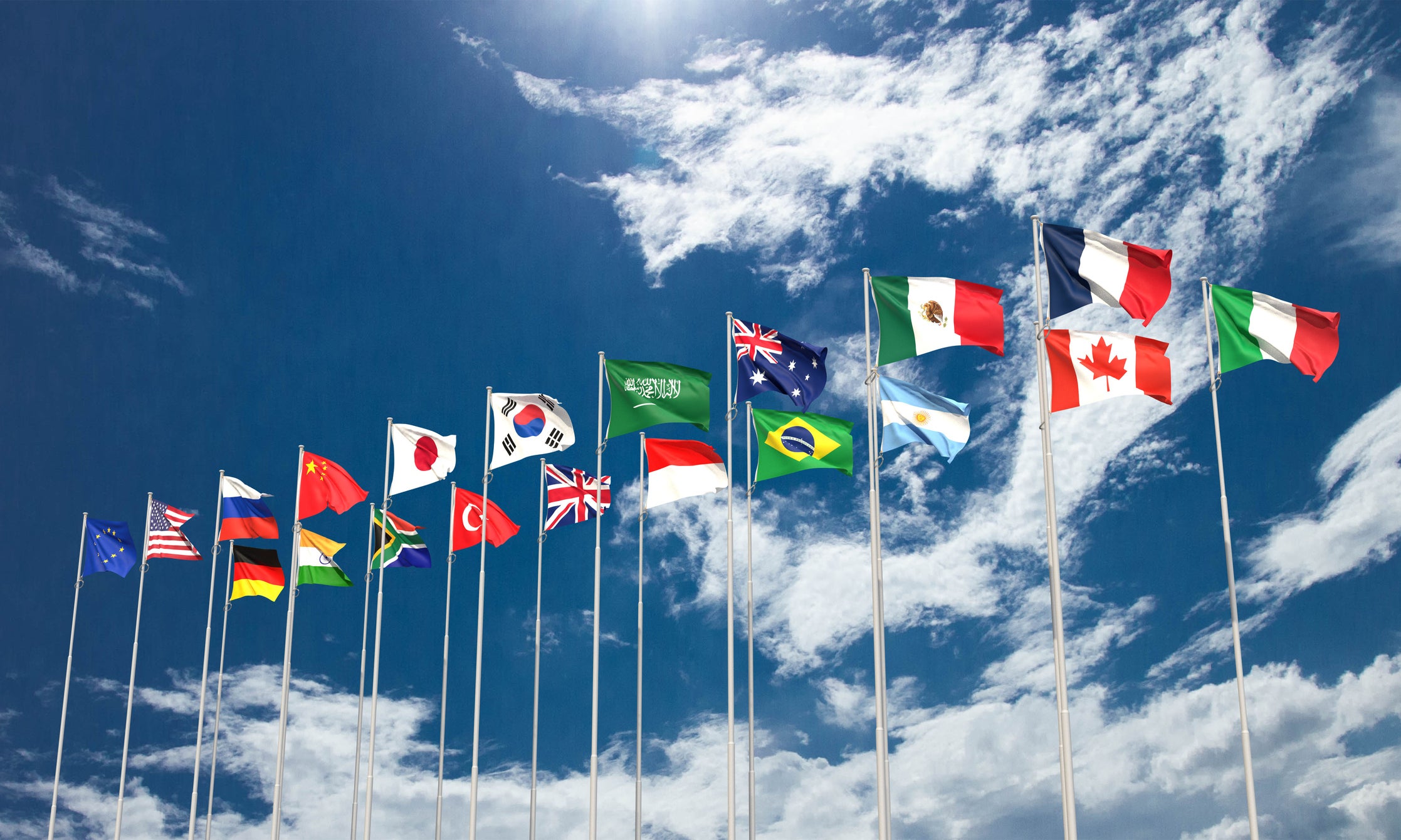G20 g flag blue sky  country international g twenty world earth global planet summit usa america russia japan china germany italy g20 twenty economy politic g government member relationship strategy