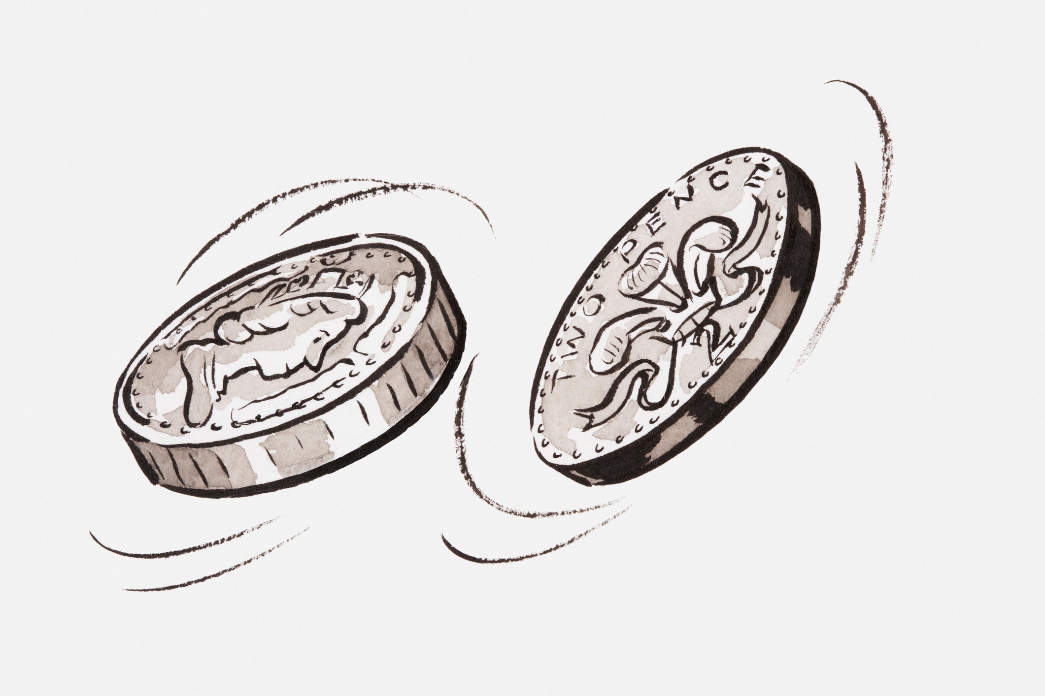 Black and white illustration of flipped coins