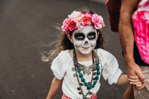 Young Australian girl Trick or Treating on Halloween