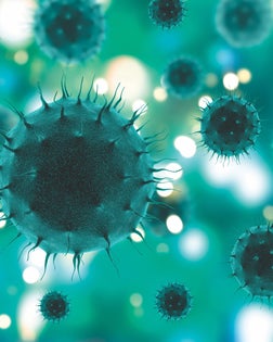 Large spiky balls representing viruses.