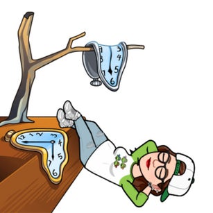 Teacher in Dali surreal time landscape