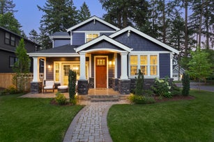 Beautiful luxury home exterior at twilight