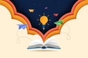 Paper cut art of open book with learning,education and explore concept.