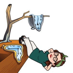 Teacher in Dali surreal time landscape 