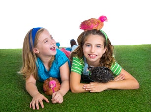 breeder hens kid sister farmer girls having fun with chicken chicks