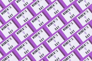 Lightbox pattern with a woman's symbol in purple and text that reads: 'Women's day' on a purple background. Concept of women's day, empowerment, equality, inequality, activism and protest.
