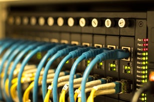 Network switch and cable warm color.