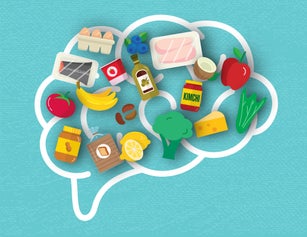 Healthy eating health nutrition abstract concept with human brain and healthy fresh food