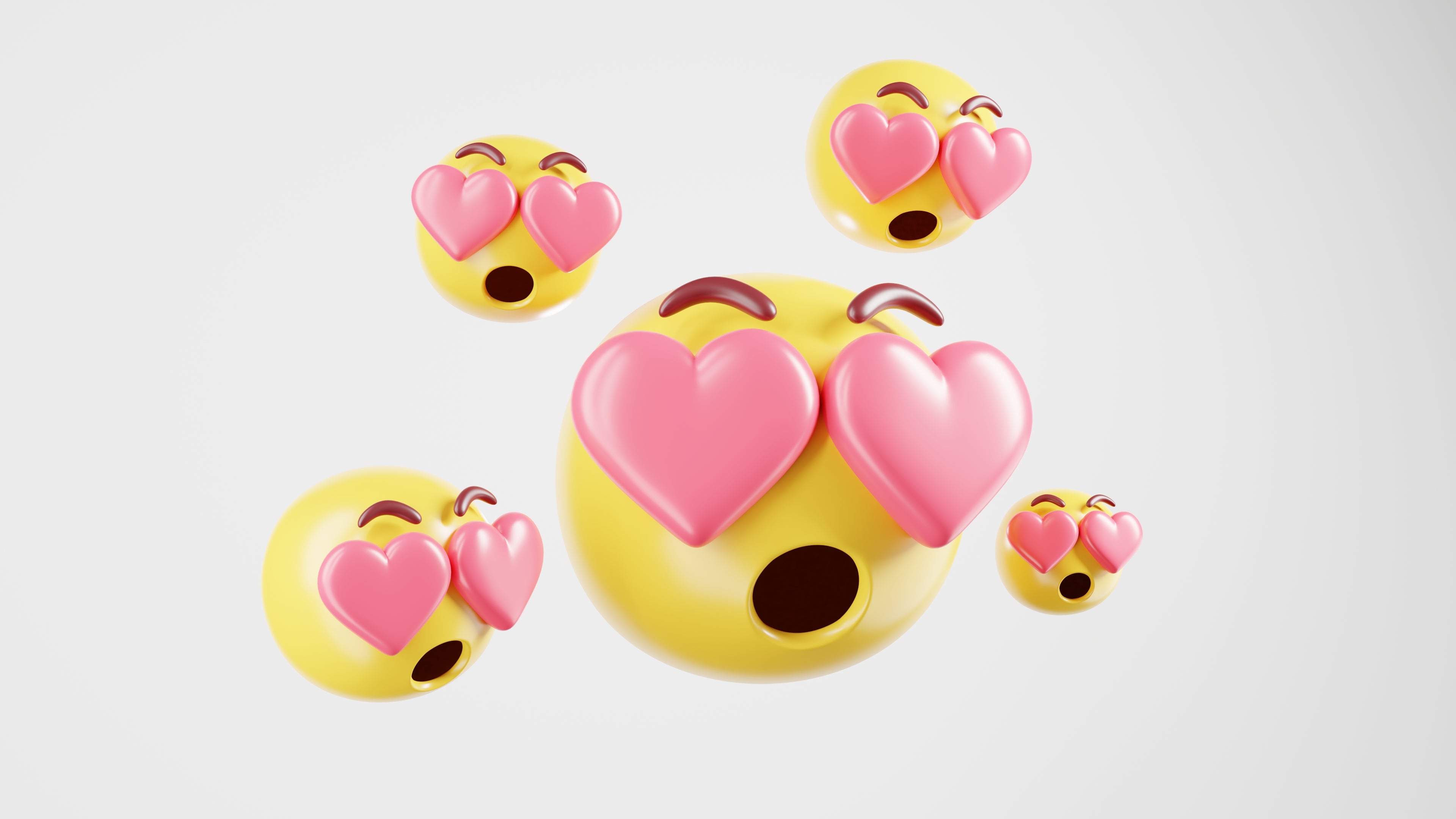 3d rendering Heart shaped pink eyes of many emojis cartoon character icon That represents love For use at Valentine's Day White background and isolated