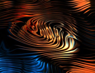 Artistic composition of blue and orange glass ball with water drop