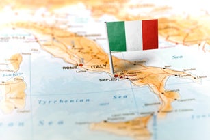 Italy pinned on the map with flag