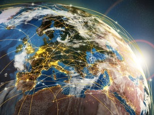 Globalization or communication concept. Earth and luminous rays