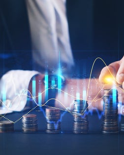 Financial investment and success market stock technology currency report.Money business financial graph diagram of coin. Financial growth data or investment market profit bar.