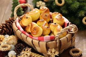 homemade swedish saffron buns, lussekatt in basket